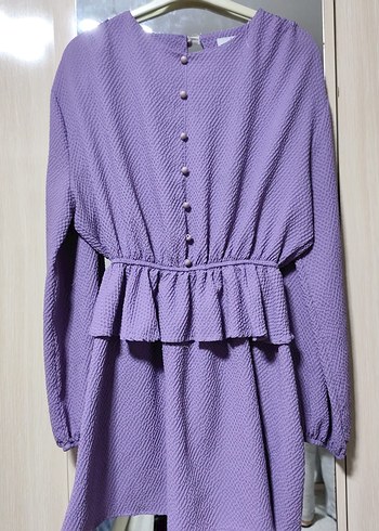 Mor Uzun Kollu V Yaka Kadın Elbise - Görsel 4