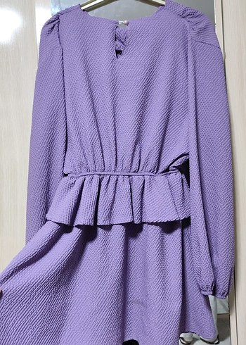 Mor Uzun Kollu V Yaka Kadın Elbise - Görsel 3