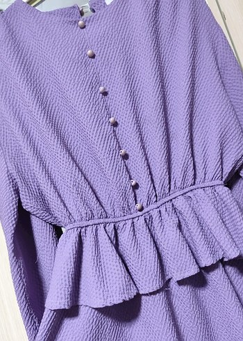 Mor Uzun Kollu V Yaka Kadın Elbise - Görsel 2