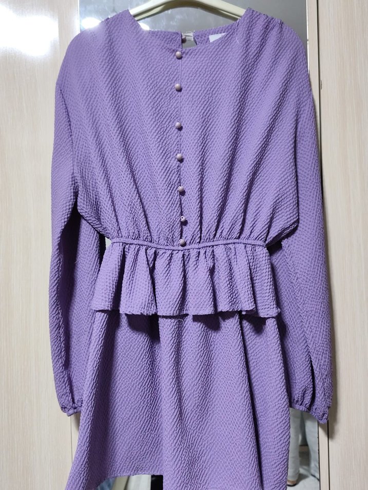 Mor Uzun Kollu V Yaka Kadın Elbise - Görsel 4