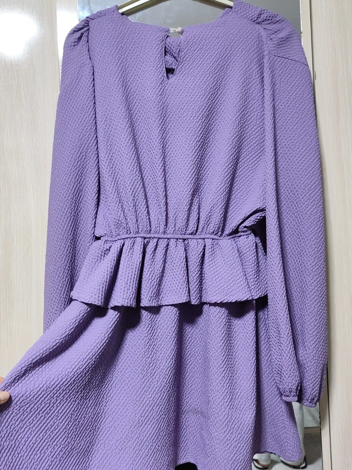 Mor Uzun Kollu V Yaka Kadın Elbise - Görsel 3