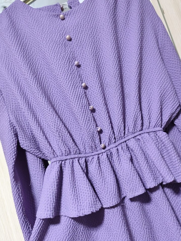 Mor Uzun Kollu V Yaka Kadın Elbise - Görsel 2