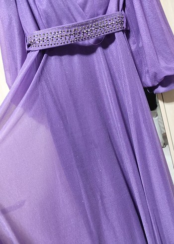 Parlak Mor Uzun Kollu Kadın Abiye Elbise - Görsel 4