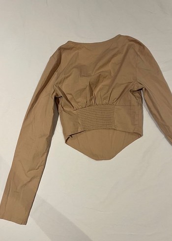 Bershka Bershka Bej V Yaka Uzun Kollu Kadın Bluz