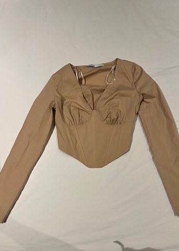 Bershka Bej V Yaka Uzun Kollu Kadın Bluz