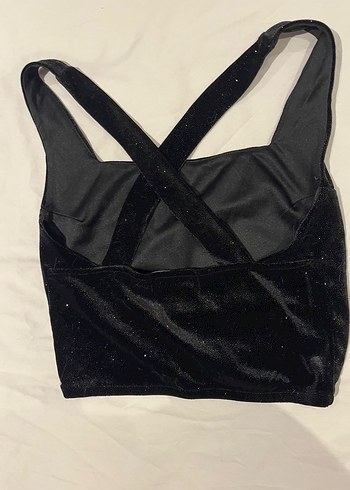 Bershka Siyah parıltılı kadife Strappy Crop Top