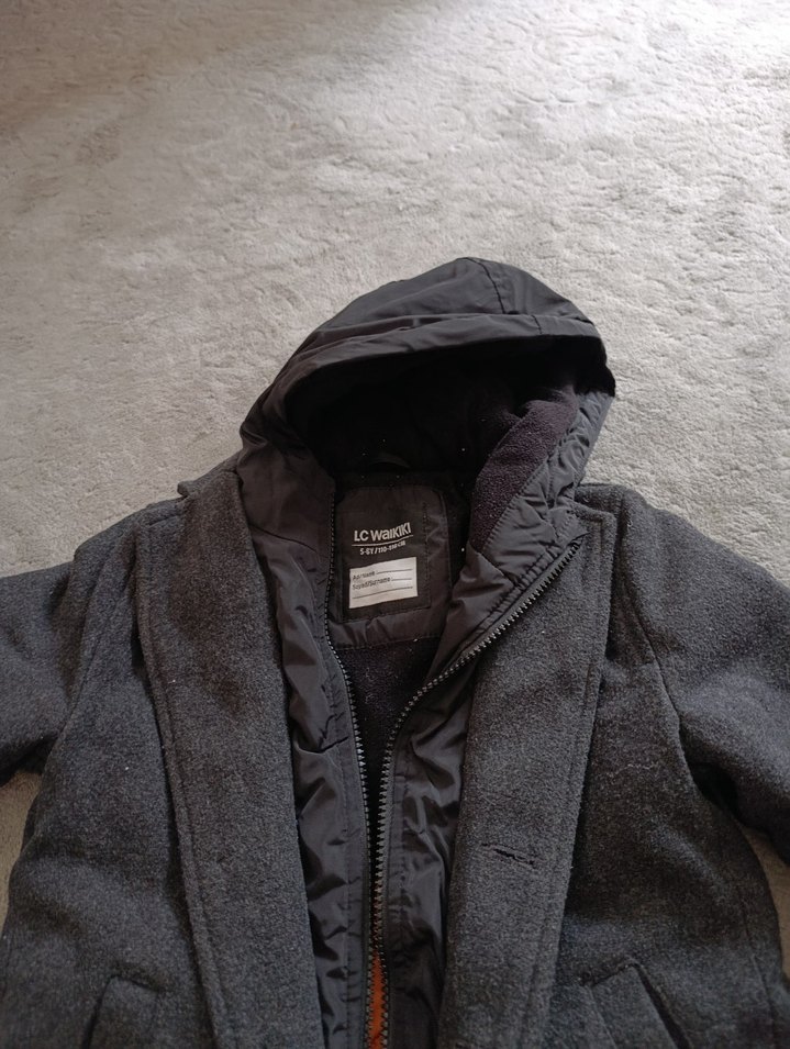 Düğmeli Gri Yün Erkek Kaban - Görsel 2