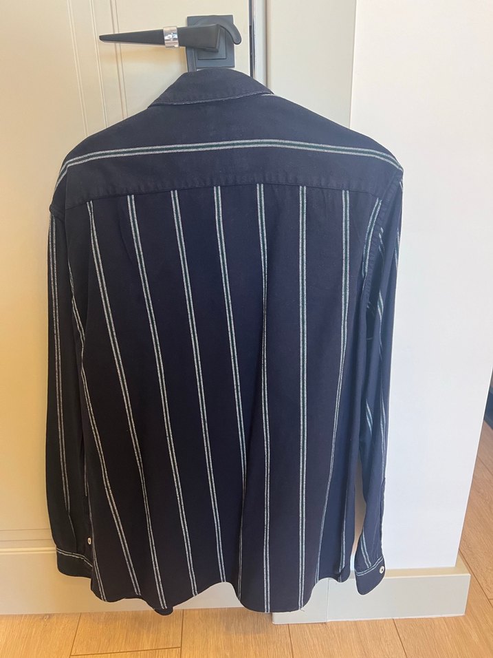 Mango lacivert çizgili kalın gömlek - Görsel 3