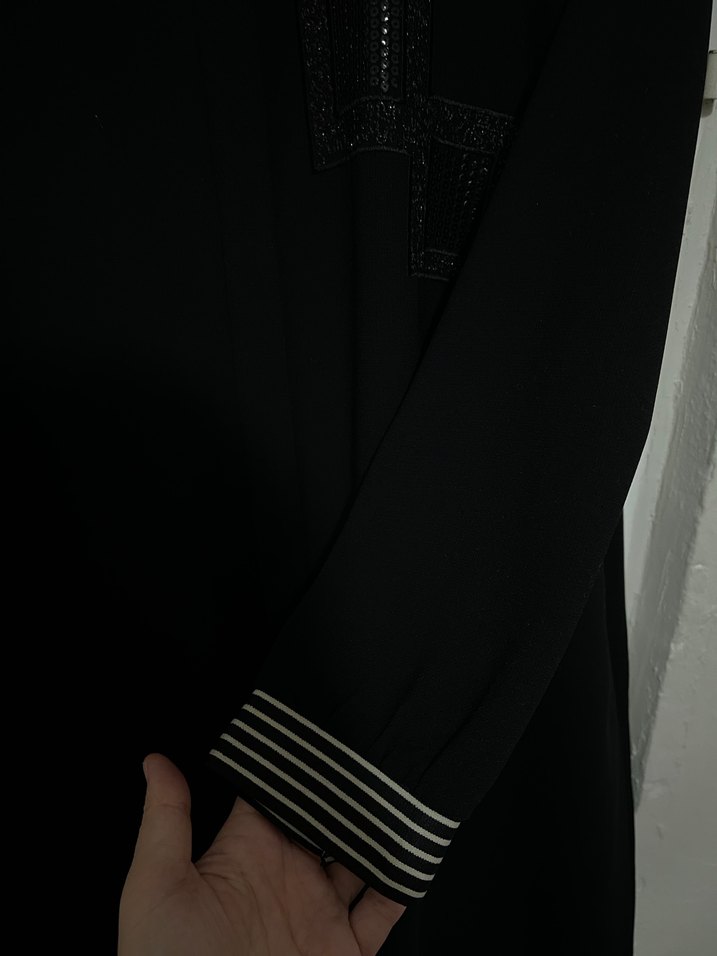 Siyah Uzun Kollu Kemerli Günlük Elbise - Görsel 2