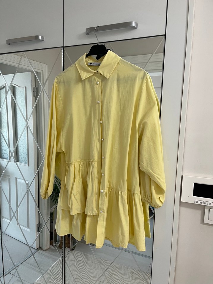 Sarı Midi Hamile Bluzu, Uzun Kollu, Fırfırlı - Görsel 4