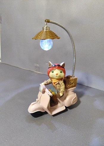 Bej Kedi Motifli Scooter Masa Lambası - Görsel 5