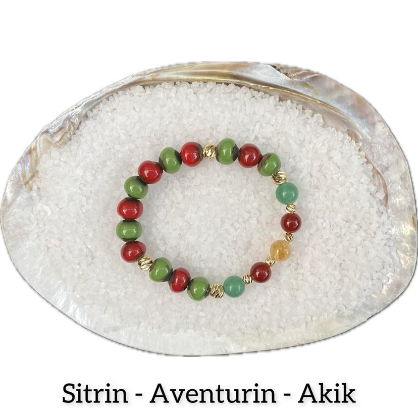 Renkli Boncuklu Bohem Kadın Bileklik Sitrin Aventurin Akik - Görsel 3