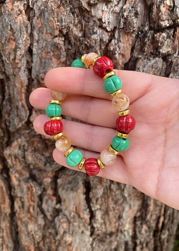 Sitrin Doğal Taş Bileklik Yılbaşı Hediye Cam Boncuklu - Görsel 6