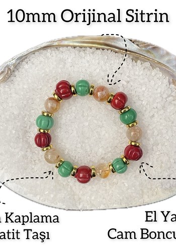 Sitrin Doğal Taş Bileklik Yılbaşı Hediye Cam Boncuklu - Görsel 2