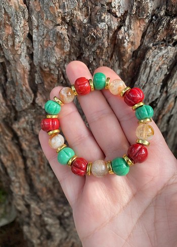 Sitrin Doğal Taş Bileklik Yılbaşı Hediye Cam Boncuklu - Görsel 4