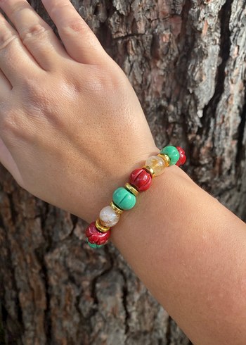 Sitrin Doğal Taş Bileklik Yılbaşı Hediye Cam Boncuklu - Görsel 5