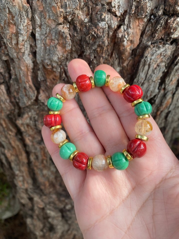 Sitrin Doğal Taş Bileklik Yılbaşı Hediye Cam Boncuklu - Görsel 4