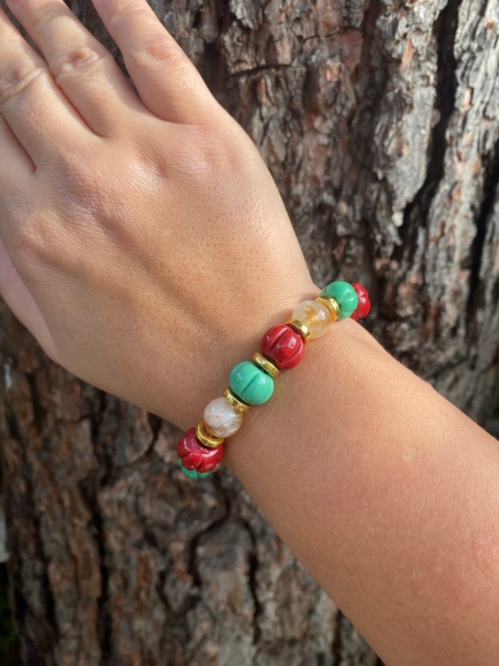 Sitrin Doğal Taş Bileklik Yılbaşı Hediye Cam Boncuklu - Görsel 5