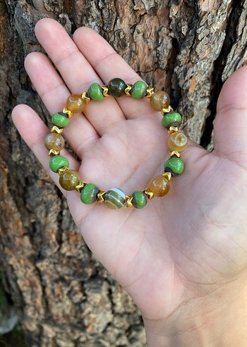 Kamuflaj Akik Desenli Kadın Doğal Taş Bileklik - Görsel 4