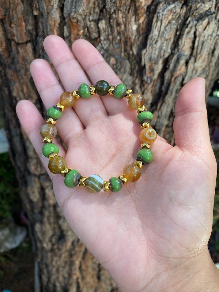 Kamuflaj Akik Desenli Kadın Doğal Taş Bileklik - Görsel 2