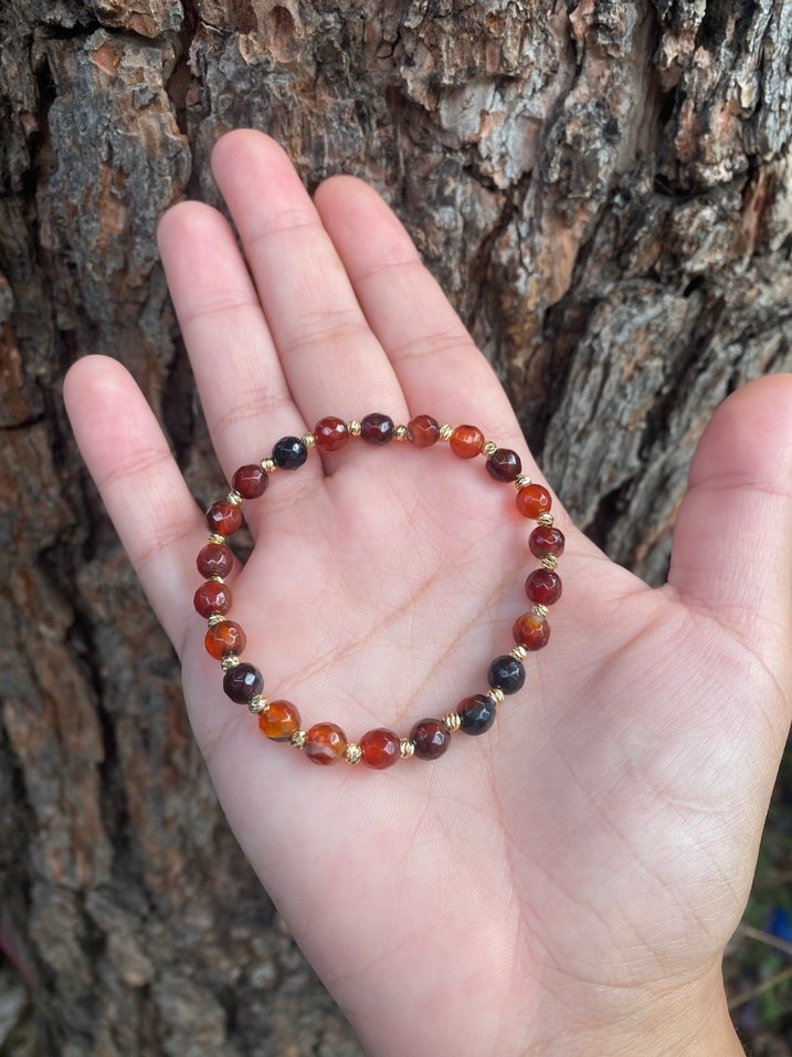 Minimal Akik Doğal Taş Bohem Bileklik 6mm - Görsel 4