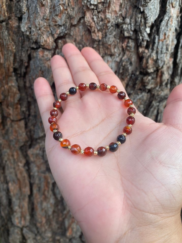 Minimal Akik Doğal Taş Bohem Bileklik 6mm - Görsel 2