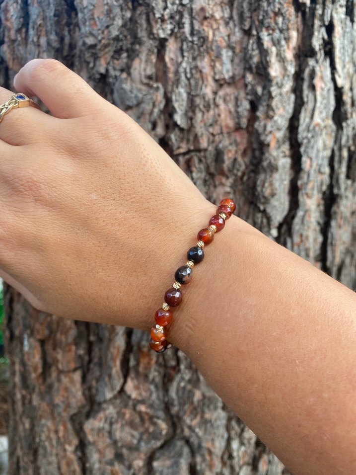 Minimal Akik Doğal Taş Bohem Bileklik 6mm - Görsel 3