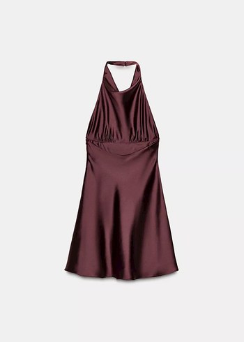 Bordo Midi Straplez Kadın Kokteyl Elbisesi - Görsel 3