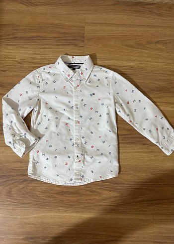 Tommy Hilfiger Beyaz harf Baskılı Uzun Kollu Erkek çocuk Gömlek
