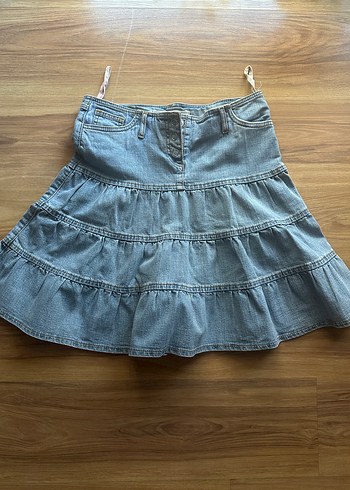 Kadın Mavi Denim Fırfırlı Etek