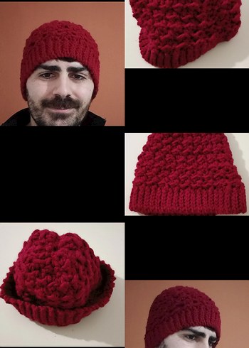 Bordo Örgü Kadın, Erkek Bere - Görsel 6