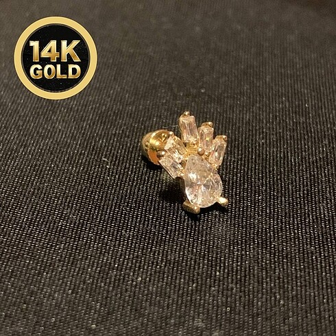 Kürel Accessories 14 Ayar Altın Tragus Piercing Taşlı Model