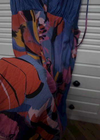 Mavi Çok Renkli Bohem Uzun Askılı Elbise - Görsel 2