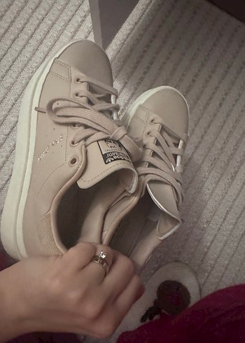 Adidas stan smıth bej Platform Topuklu Bağcıklı Kadın snekear - Görsel 6