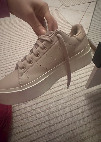 Adidas stan smıth bej Platform Topuklu Bağcıklı Kadın snekear - Görsel 4