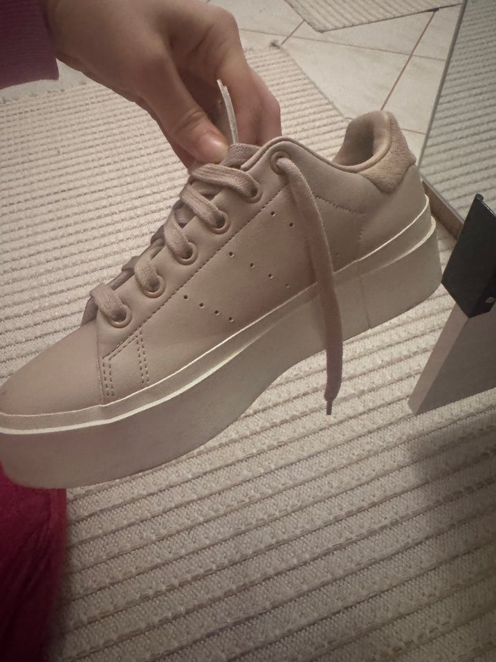 Adidas stan smıth bej Platform Topuklu Bağcıklı Kadın snekear - Görsel 4