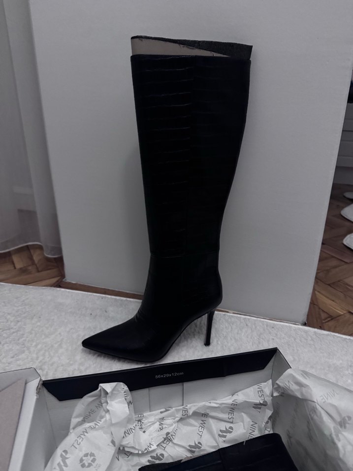 Nine West Siyah Deri İnce Topuklu Diz Boyu Çizmeler - Görsel 2