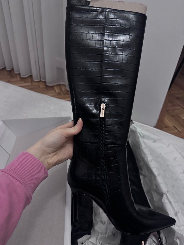 Nine West Siyah Deri İnce Topuklu Diz Boyu Çizmeler - Görsel 4