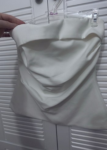 Beyaz Drapeli Straplez Mini Bustiyer - Görsel 2