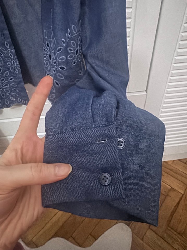 Zara Nakış Detaylı Düğmeli Denim Kadın Gömlek - Görsel 5