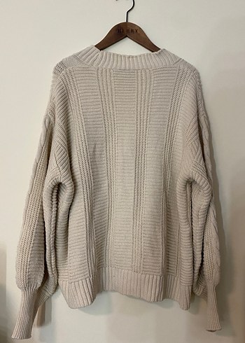 Bej Örgü Kadın Hırka, Normal Boy, Salaş - Görsel 2