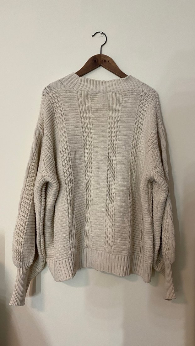 Bej Örgü Kadın Hırka, Normal Boy, Salaş - Görsel 2