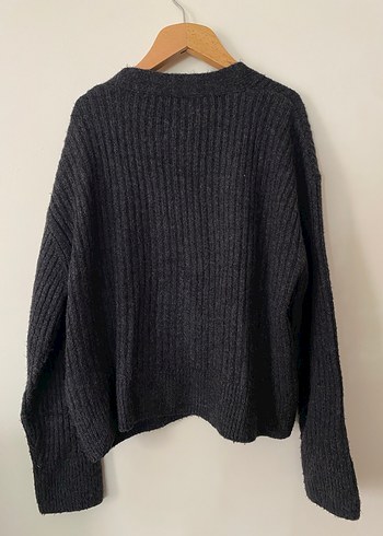 Gri Örgü Kadın Hırka, bol Kesim - Görsel 2