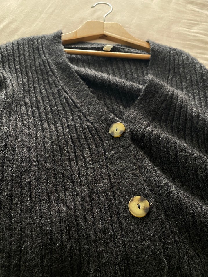 Gri Örgü Kadın Hırka, bol Kesim - Görsel 3