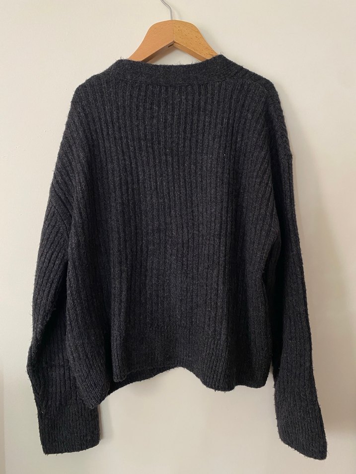 Gri Örgü Kadın Hırka, bol Kesim - Görsel 2