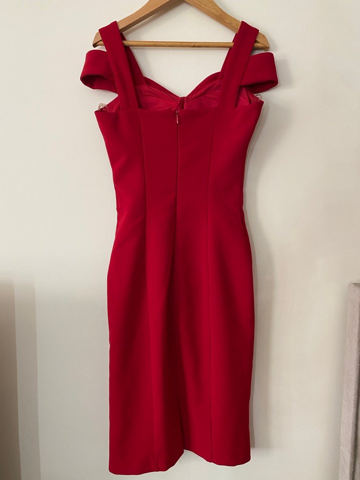 Kırmızı Drapeli Midi Elbise - Görsel 2