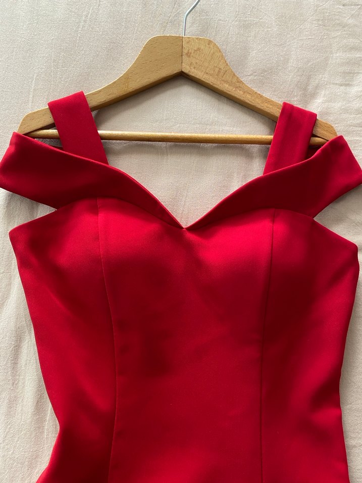 Kırmızı Drapeli Midi Elbise - Görsel 3