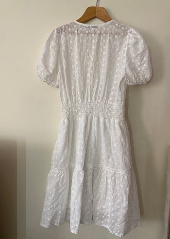 Nakışlı V Yakalı Bohem Keten elbise - Görsel 3