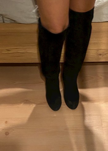 Siyah Süet İnce Topuklu Dizüstü Kadın Çizme - Görsel 7