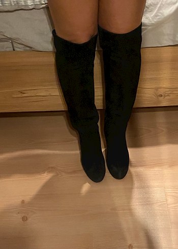Siyah Süet İnce Topuklu Dizüstü Kadın Çizme - Görsel 6